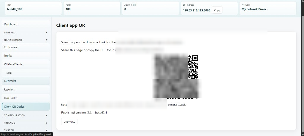 VMGate tenant portal — Client app QR download page