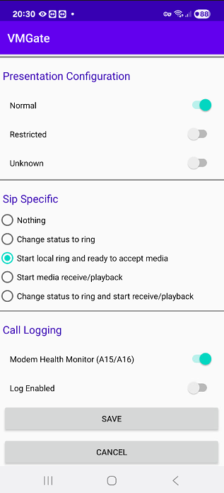 VMGate Modem Health Monitor feature enabled on Android 15 device
