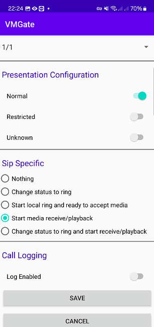 VMGate settings screen 5 - Advanced settings